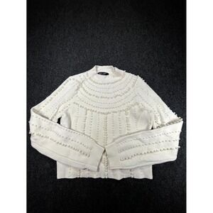 On 12th Sweater Womens Large Beige Knitted Pearl Embellished Mock Neck Pullover